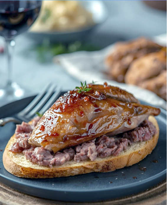 Suprême de pigeon rôti Cuisses farcies au foie gras Mousseline de betterave Tratines gourmandes