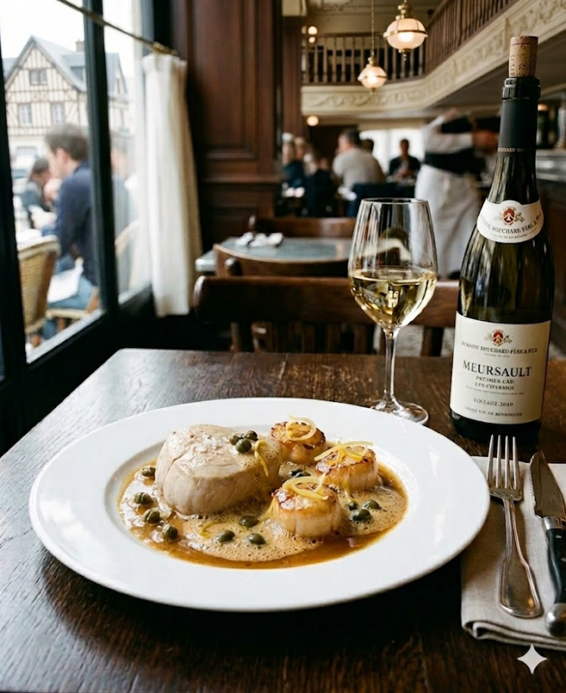 Pavé de veau de lait aux noix de Saint-Jacques, jus réduit au beurre noisette, câpres et citron confit
