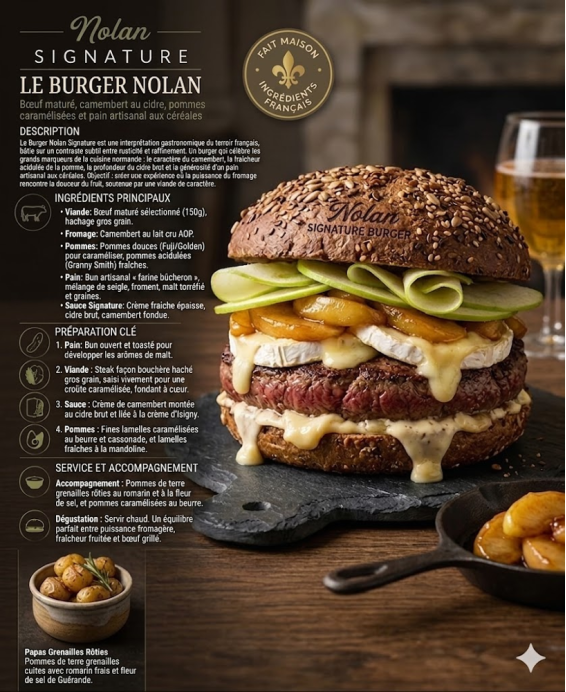 Burger Nolan Signature  gourmet à la française, entre rusticité et raffinement