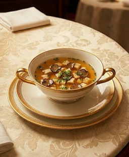 Recette du Consommé Rachel, hommage d'Escoffier à la tragédienne Élisa Rachel Félix, clarifié à la moelle et à la truffe noire