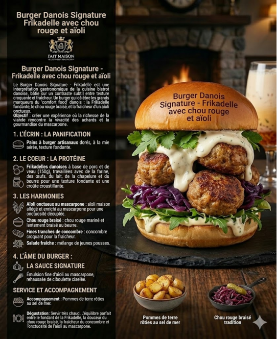 Burger Danois Signature – Frikadelle, Chou Rouge & Aïoli