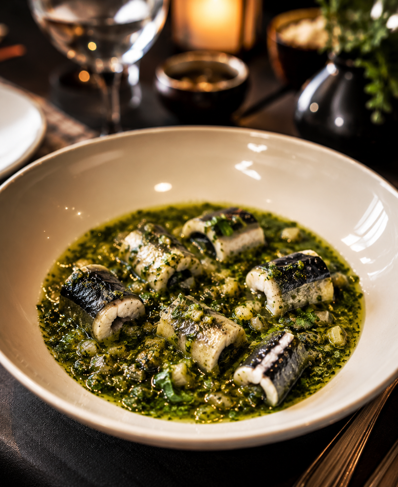 Recette traditionnelle du Paling in 't groen — anguilles flamandes aux herbes vertes de l'Escaut, entre Termonde et Anvers