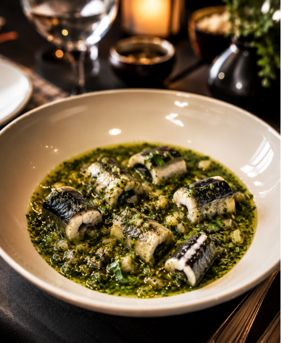 Recette traditionnelle du Paling in 't groen — anguilles flamandes aux herbes vertes de l'Escaut, entre Termonde et Anvers