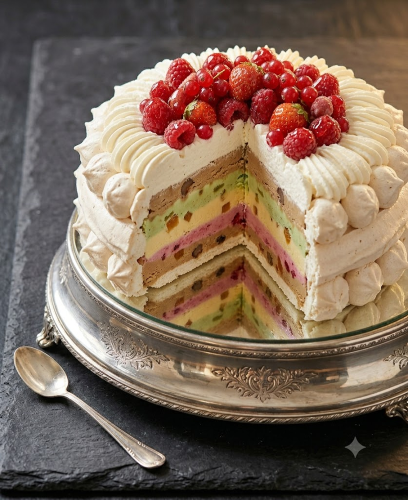 Recette du Vacherin Glacé Grand Format — Meringue, Glace et Crème Chantilly, Tradition Pâtissière Française du XIXe Siècle