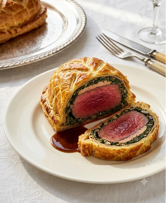 Recette du Bœuf Wellington en croûte feuilletée, filet de bœuf, duxelles de champignons et foie gras