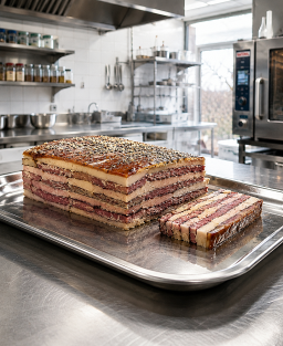 Recette de la Lucullus de Valenciennes, mille-feuille de langue de bœuf fumée et foie gras du Nord