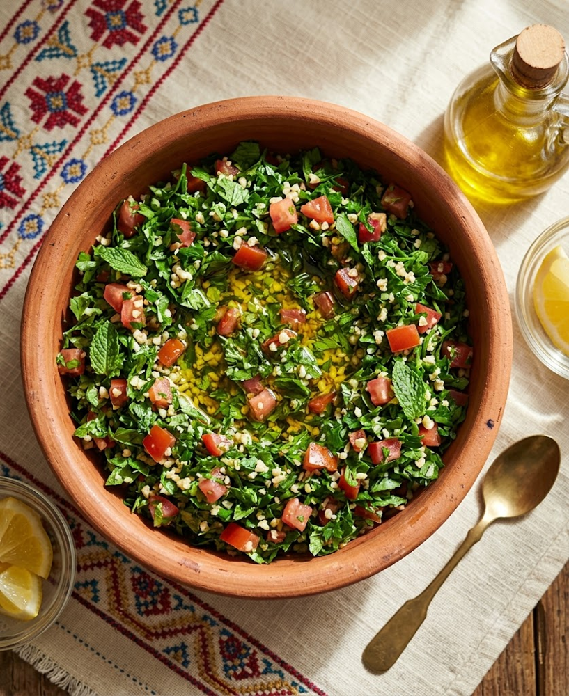 Taboulé libanais — variantes contemporaines et sauce citron-huile d'olive, née dans la région du Levant