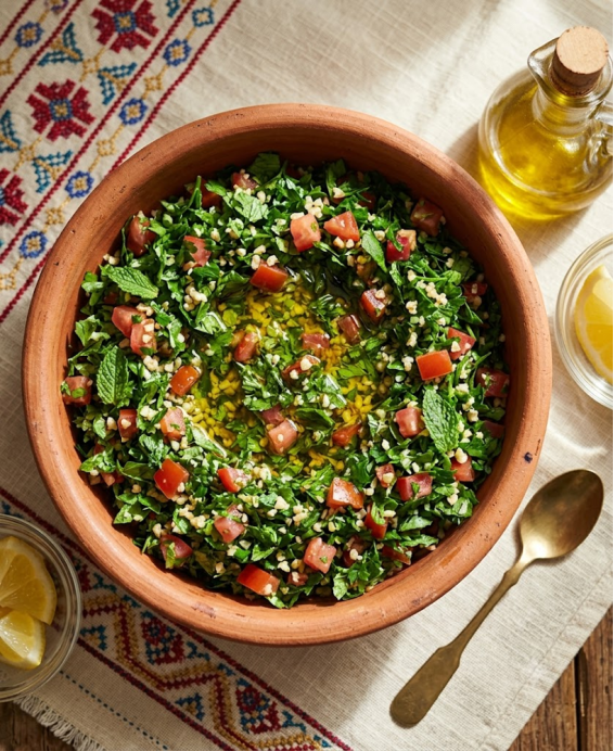Taboulé libanais — variantes contemporaines et sauce citron-huile d'olive, née dans la région du Levant